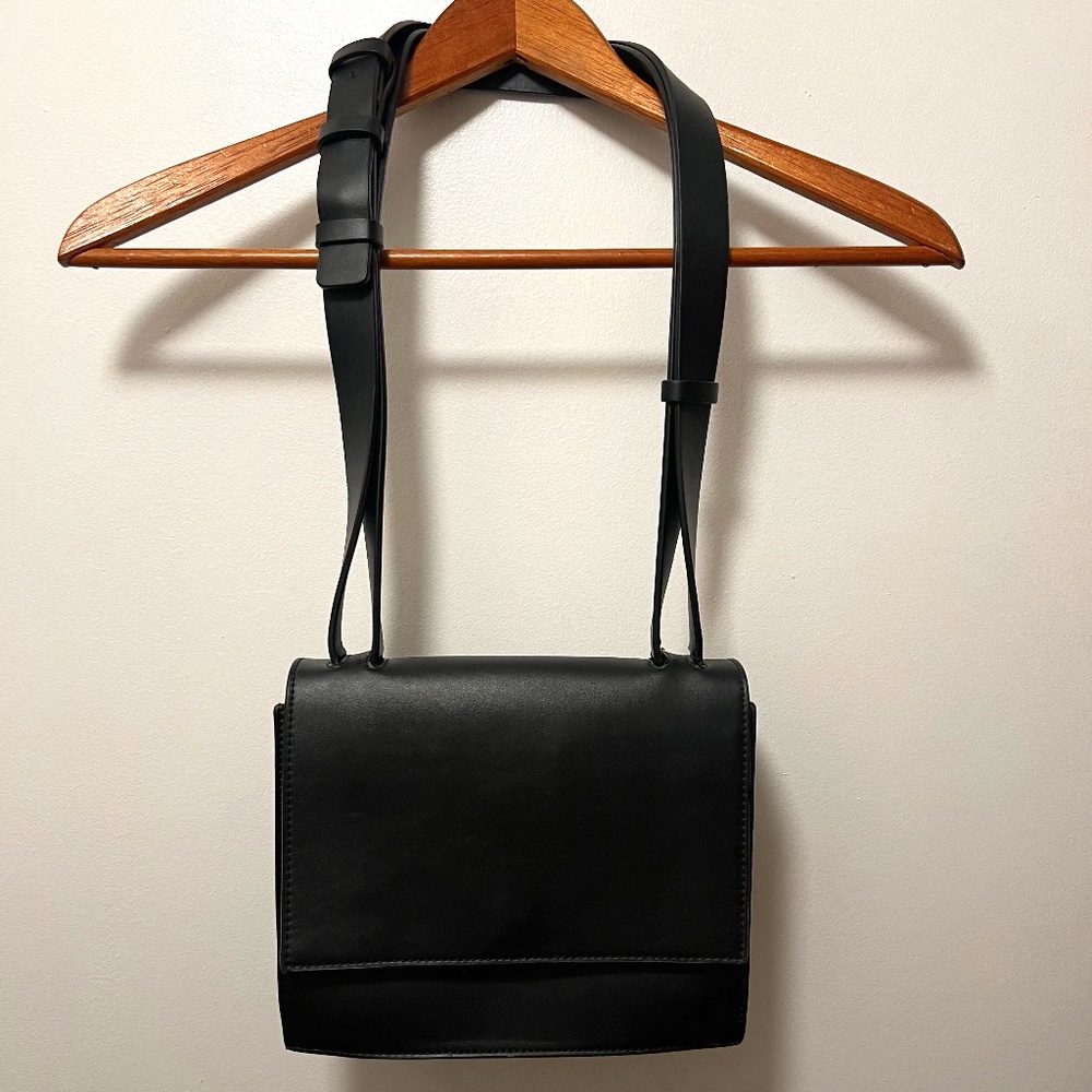 French Connection Sleek Black Vegan Leather Satchel - Timeless and Structured